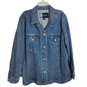 4467)Vtg 90s Avenue Blue Plus  Button Down Pockets Barn Denim Jacket Size 18/20